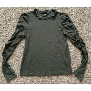 Maeve Top Womens XS Extra Small Avocado Ruched Long Sleeve Anthropologie Shirt